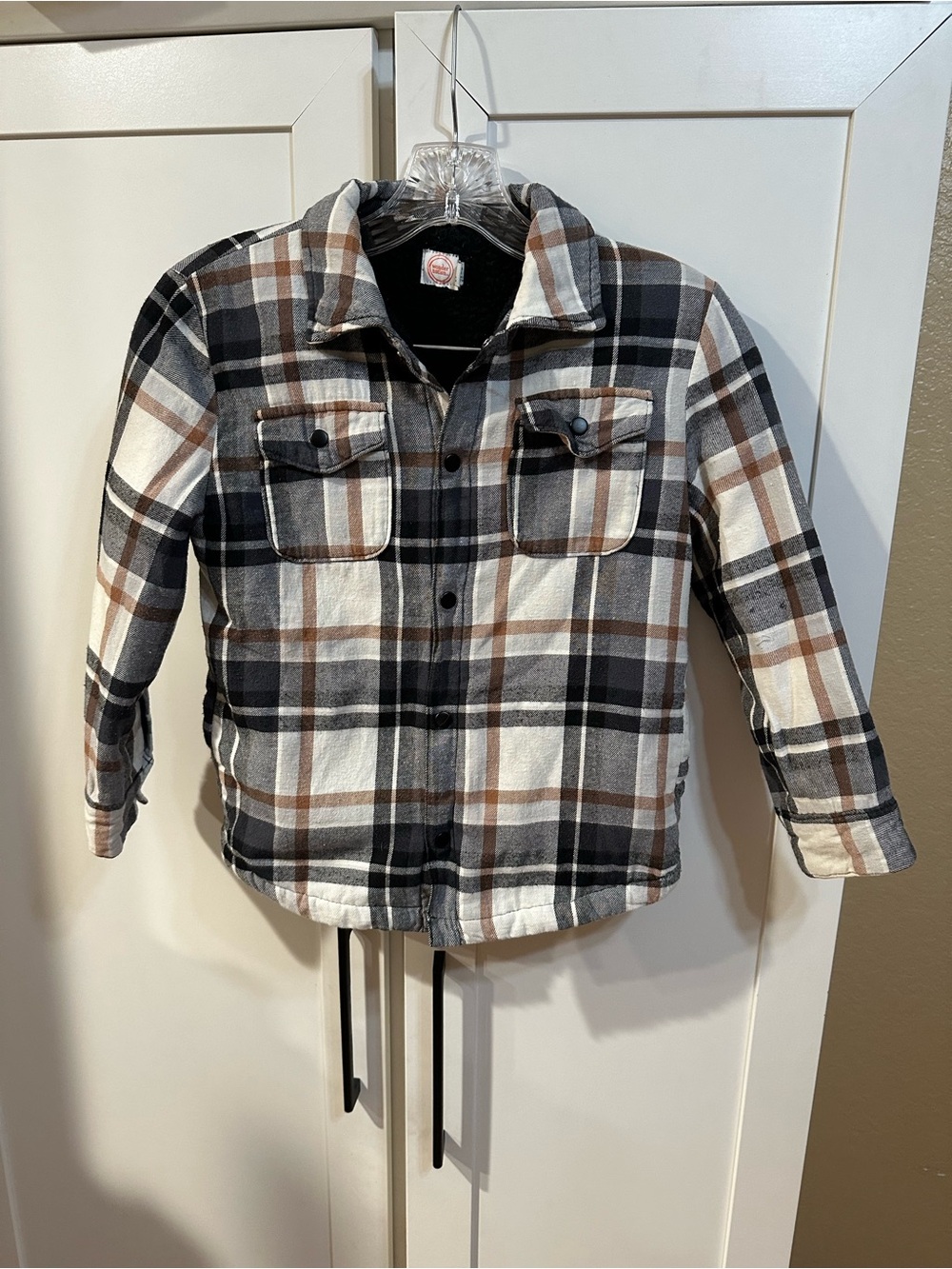Kids Sz 8 Winder Nation Plaid Sherpa-Lined Jacket - Brown, White & Black plaid